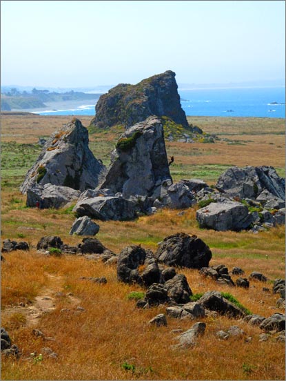 sm (51) 090709 Kortum.jpg - Our lunch spot overlooking the coastal landscape and Pacific.  Note the climber in the center for scale.